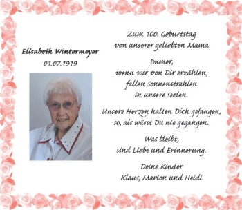 Traueranzeige von Elisabeh Wintermeyer von vrm-trauer