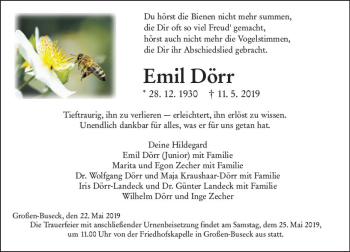 Traueranzeige von Emil Dörr von  Gießener Anzeiger