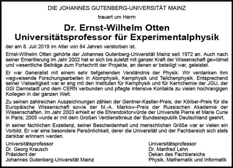  Traueranzeige für Ernst-Wilhelm Otten vom 20.07.2019 aus vrm-trauer
