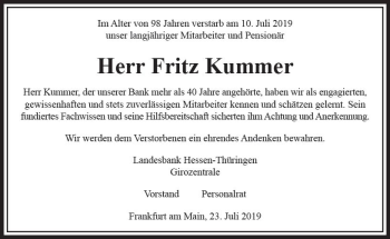 Traueranzeige von Fritz Kummer von vrm-trauer