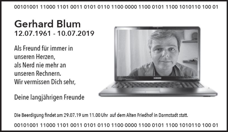  Traueranzeige für Gerhard Blum vom 24.07.2019 aus vrm-trauer