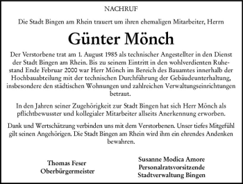 Traueranzeige von Günter Mönch von vrm-trauer