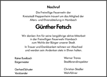 Traueranzeige von Günther Fetsch von vrm-trauer