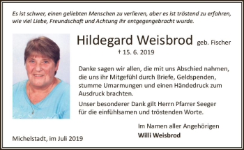 Traueranzeige von Hildegard Weisbrod von vrm-trauer