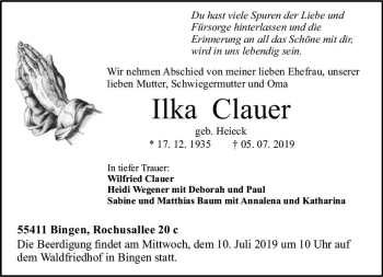 Traueranzeige von Ilka Clauer von vrm-trauer