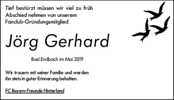 Traueranzeige von Jörg Gerhard von  HA - Hinterländer Anzeiger ()