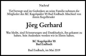 Traueranzeige von Jörg Gerhard von  HA - Hinterländer Anzeiger ()