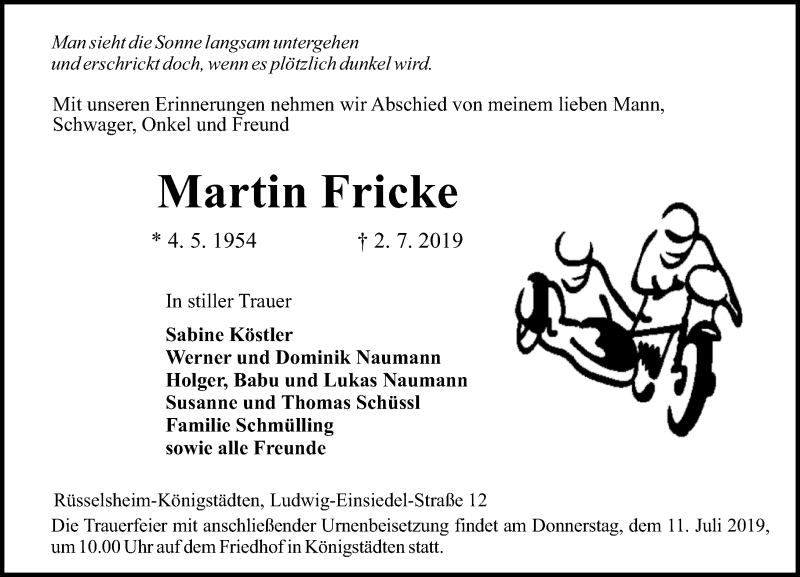  Traueranzeige für Martin Fricke vom 06.07.2019 aus vrm-trauer