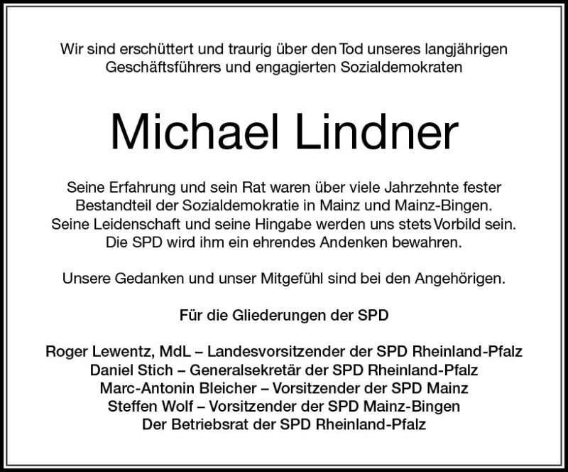  Traueranzeige für Michael Lindner vom 23.07.2019 aus vrm-trauer