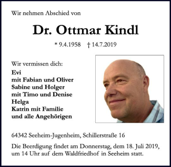 Traueranzeige von Ottmar Kindl von vrm-trauer