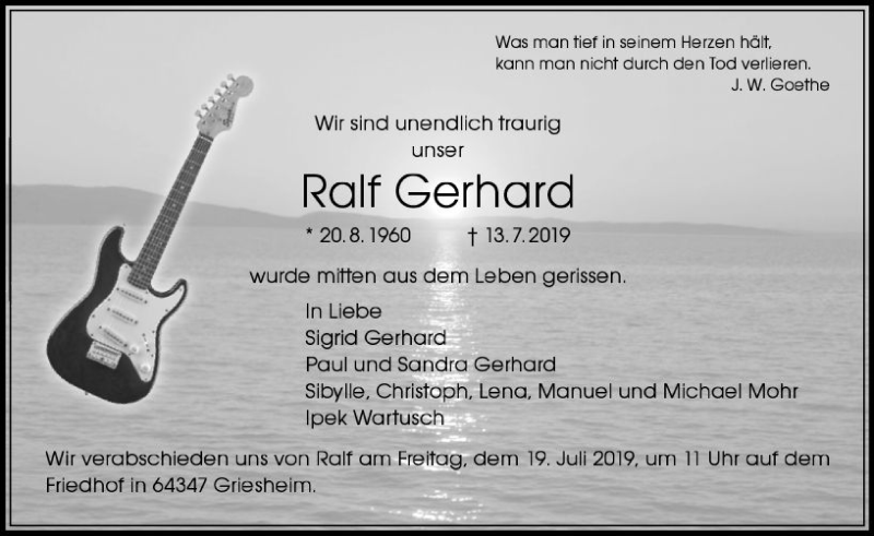  Traueranzeige für Ralf Gerhard vom 17.07.2019 aus vrm-trauer