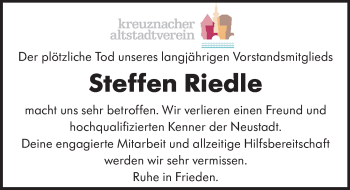 Traueranzeige von Steffen Riedle von vrm-trauer
