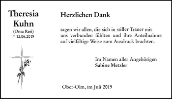 Traueranzeige von Theresia Kuhn von vrm-trauer