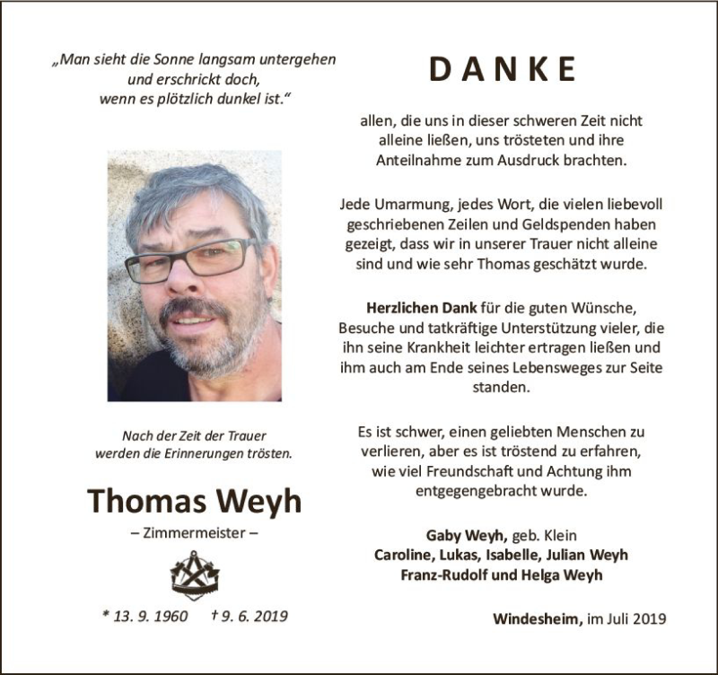  Traueranzeige für Thomas Weyh vom 20.07.2019 aus vrm-trauer