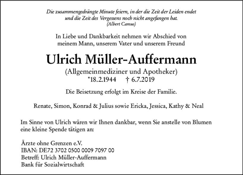  Traueranzeige für Ulrich Müller-Auffermann vom 11.07.2019 aus vrm-trauer