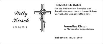 Traueranzeige von Willy Kirsch von vrm-trauer