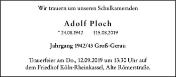 Traueranzeige von Adolf Ploch von vrm-trauer