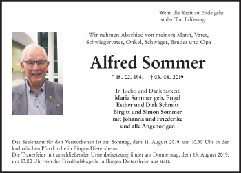Traueranzeige von Alfred Sommer von vrm-trauer