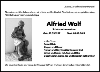 Traueranzeige von Alfried Wolf von vrm-trauer