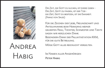 Traueranzeige von Andrea Habig von vrm-trauer