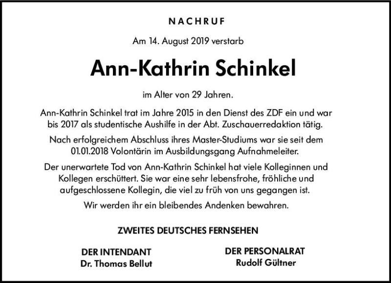  Traueranzeige für Ann-Kathrin Schinkel vom 30.08.2019 aus vrm-trauer