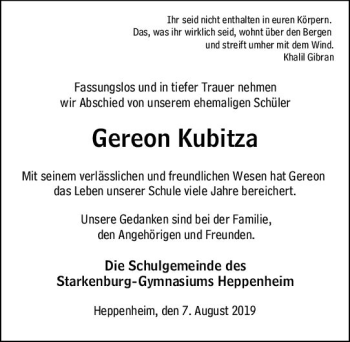 Traueranzeige von Gereon Kubitza von vrm-trauer