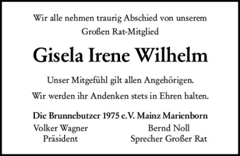 Traueranzeige von Gisela Irene Wilhelm von vrm-trauer