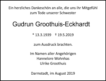 Traueranzeige von Gudrun Groothuis-Eckhardt von vrm-trauer