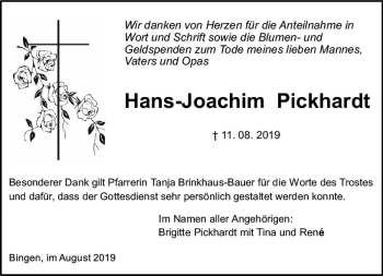 Traueranzeige von Hans-Joachim Pickhardt von vrm-trauer