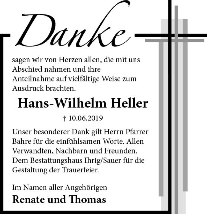  Traueranzeige für Hans-Wilhelm Heller vom 03.08.2019 aus vrm-trauer
