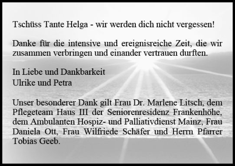  Traueranzeige für Helga  vom 24.08.2019 aus vrm-trauer