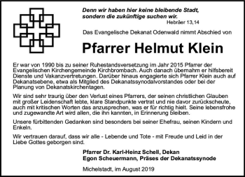 Traueranzeige von Helmut Klein von vrm-trauer