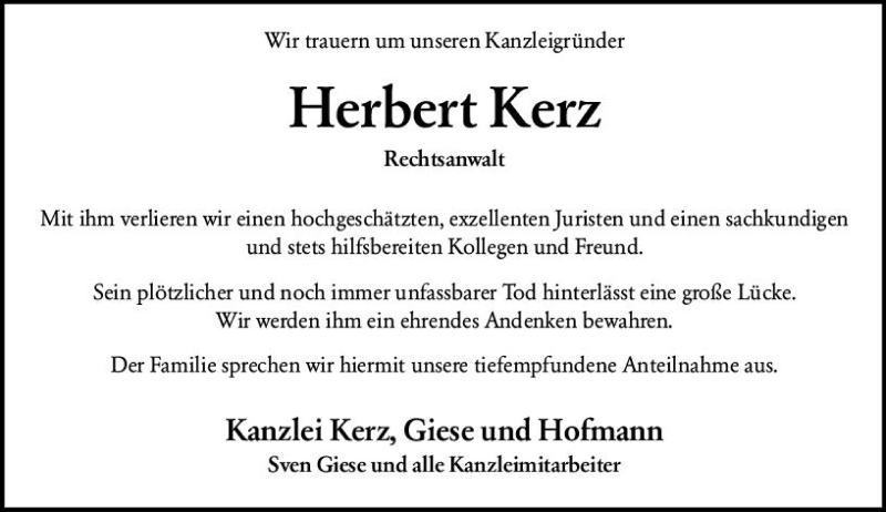  Traueranzeige für Herbert Kerz vom 13.08.2019 aus vrm-trauer