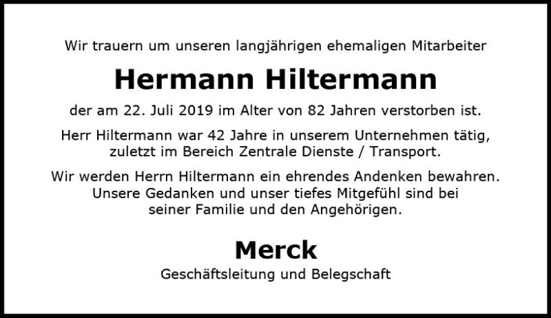  Traueranzeige für Hermann Hiltermann vom 16.08.2019 aus vrm-trauer