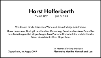 Traueranzeige von Horst Hofferberth von vrm-trauer