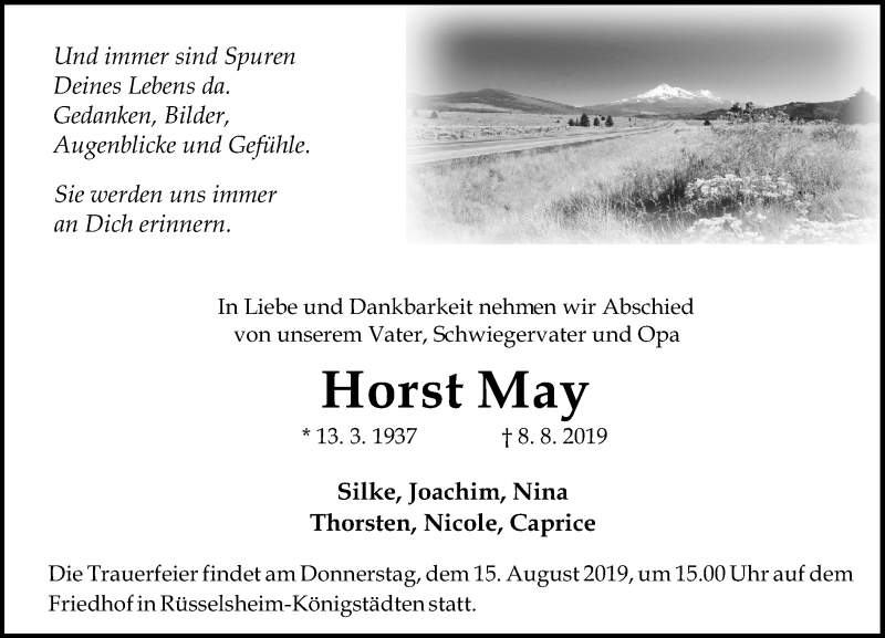  Traueranzeige für Horst May vom 10.08.2019 aus vrm-trauer