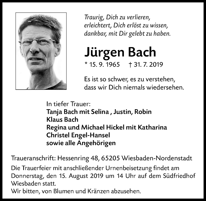  Traueranzeige für Jürgen Bach vom 10.08.2019 aus vrm-trauer