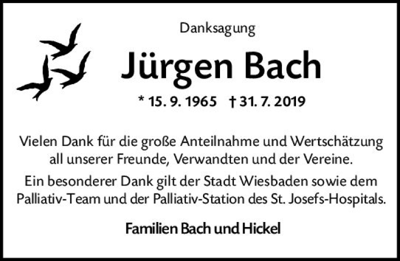  Traueranzeige für Jürgen Bach vom 24.08.2019 aus vrm-trauer