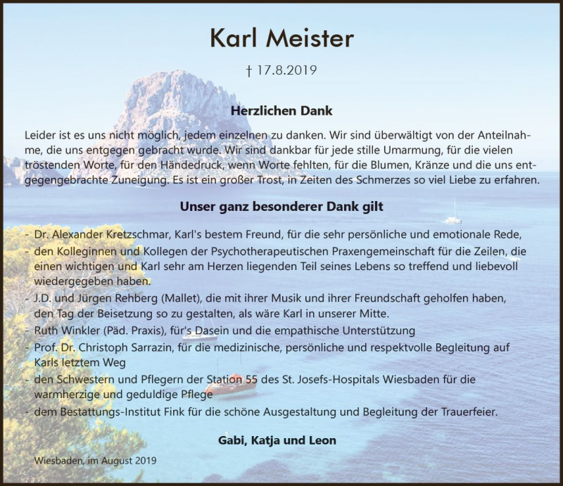  Traueranzeige für Karl Meister vom 31.08.2019 aus vrm-trauer