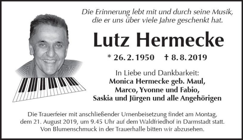  Traueranzeige für Lutz Hermecke vom 17.08.2019 aus vrm-trauer
