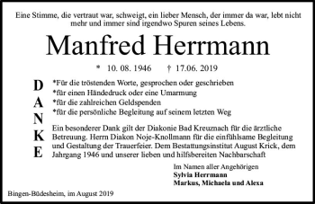Traueranzeige von Manfred Herrmann von vrm-trauer