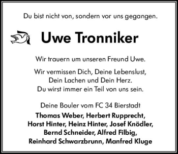 Traueranzeige von Uwe Tronniker von vrm-trauer