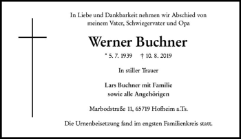 Traueranzeige von Werner Buchner von vrm-trauer