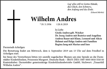 Traueranzeige von Wilhelm Andres von vrm-trauer