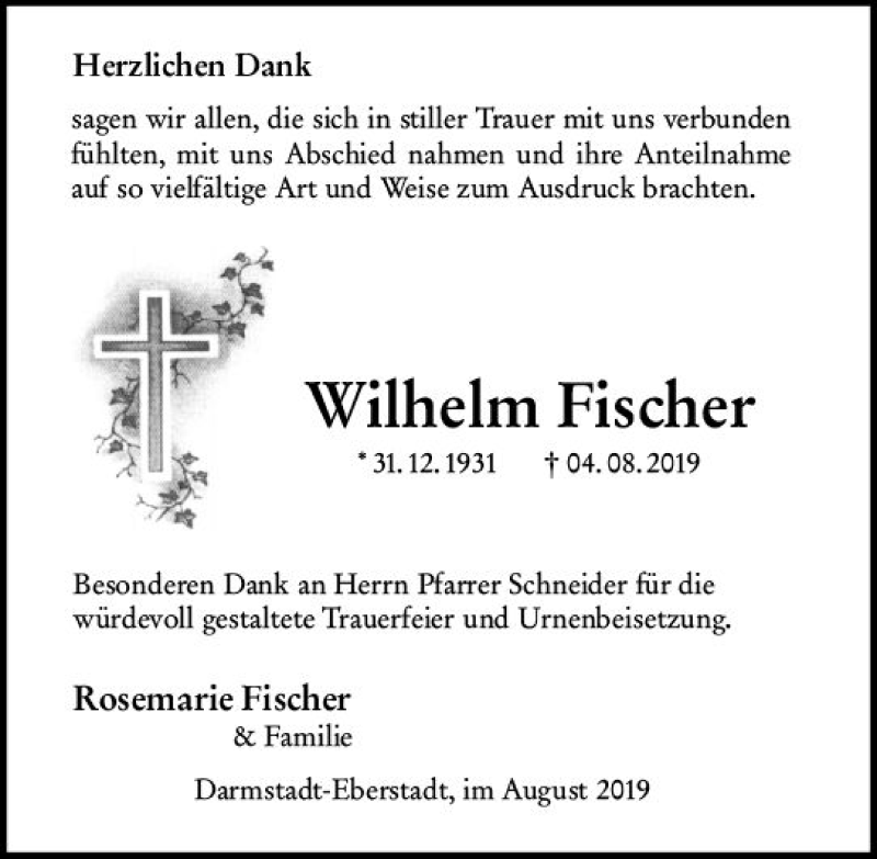  Traueranzeige für Wilhelm Fischer vom 24.08.2019 aus vrm-trauer