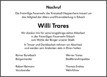 Traueranzeige von Willi Trares von vrm-trauer