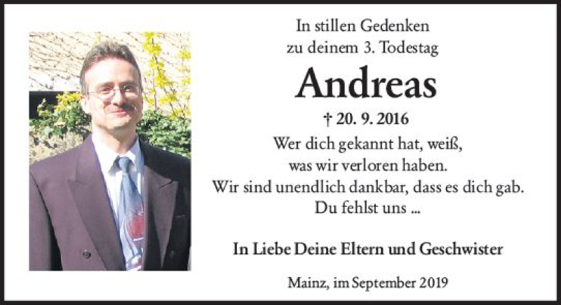  Traueranzeige für Andreas Schliephacke vom 20.09.2019 aus vrm-trauer