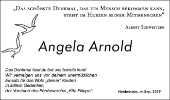 Traueranzeige von Angela Arnold von vrm-trauer