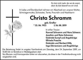 Traueranzeige von Christa Schramm von vrm-trauer