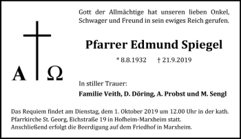 Traueranzeige von Edmund Spiegel von vrm-trauer